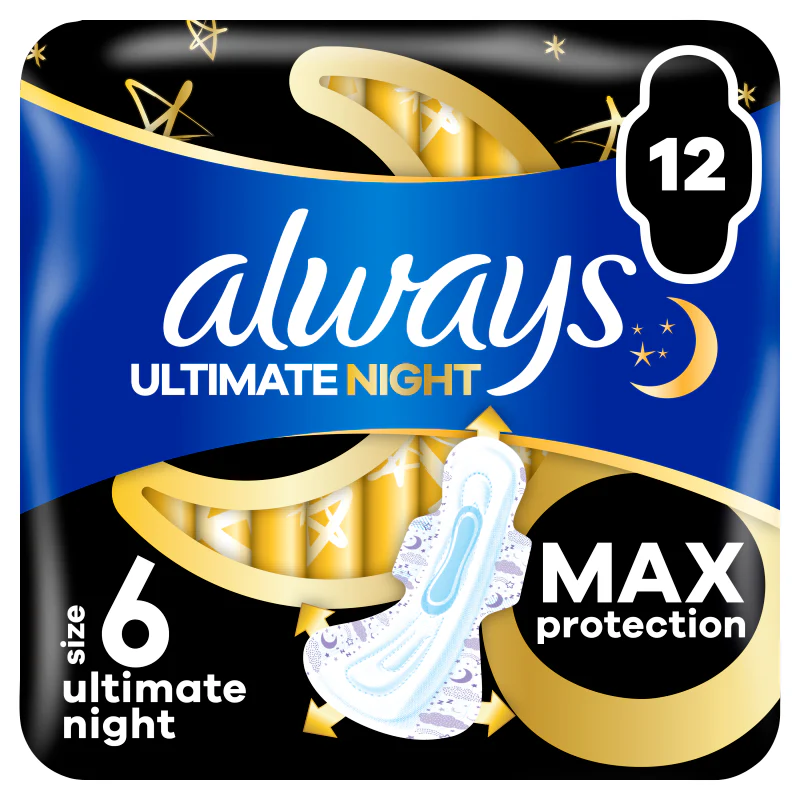 Always Size 6 Ultra Night Sanitary Towels with Wings 12 Pack - Image 6