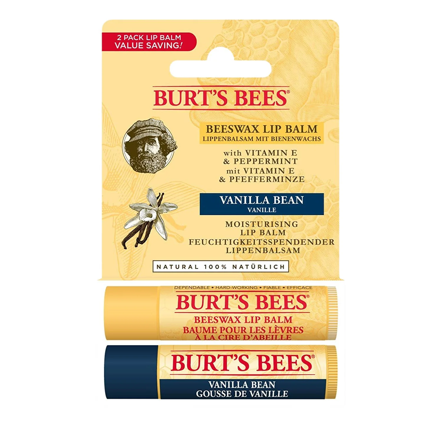 Burt’s Bees Lip Balm Duo Pack – Beeswax & Vanilla Bean
