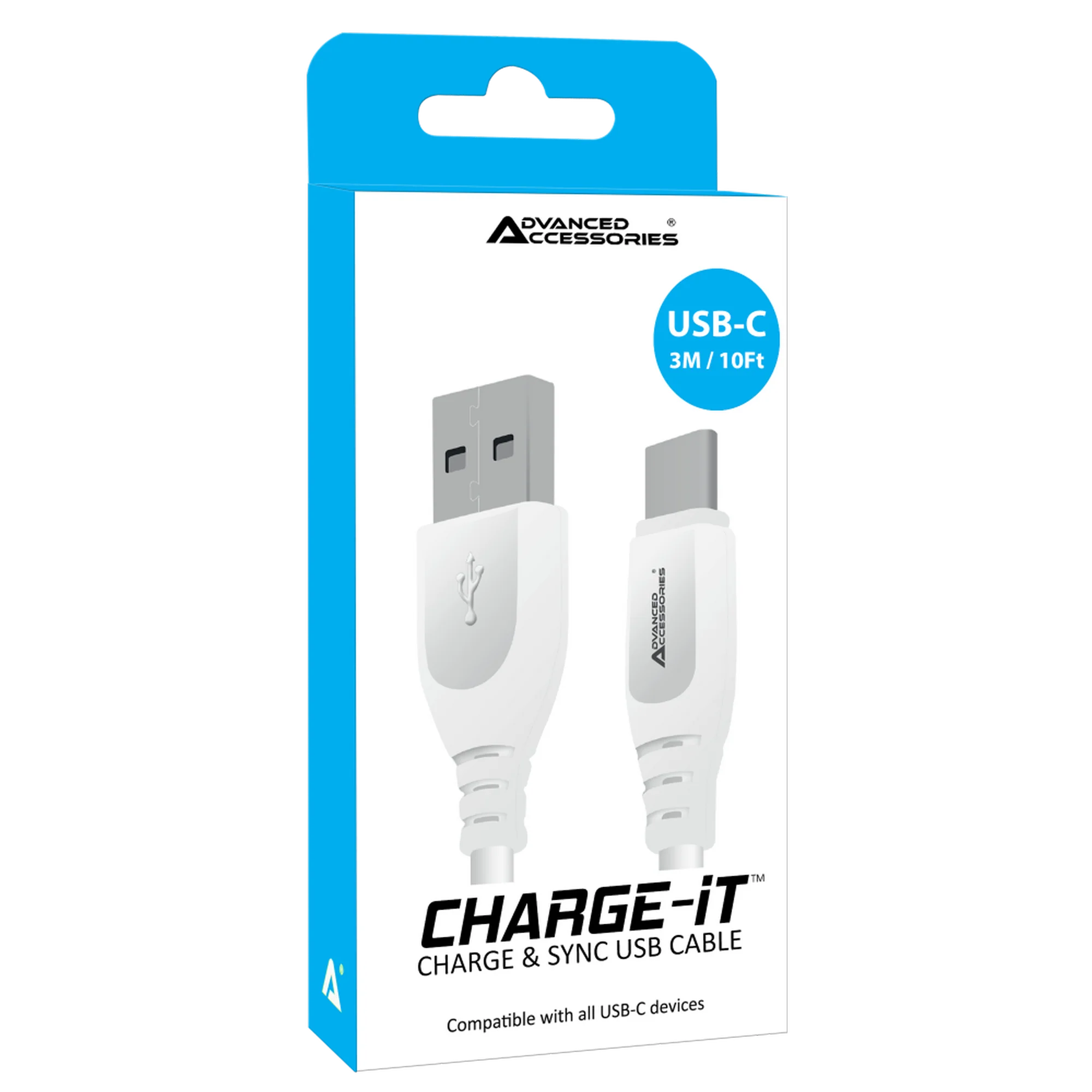 Advanced Accessories Charge-iT USB To Type C Micro 3 Meter Data Cable