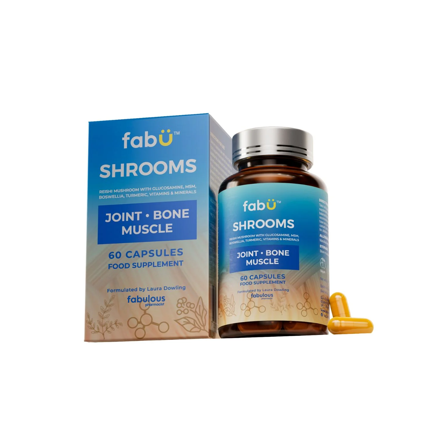 FabU Shrooms Joint Bone Muscle Capsules - 60 Capsules - Image 2
