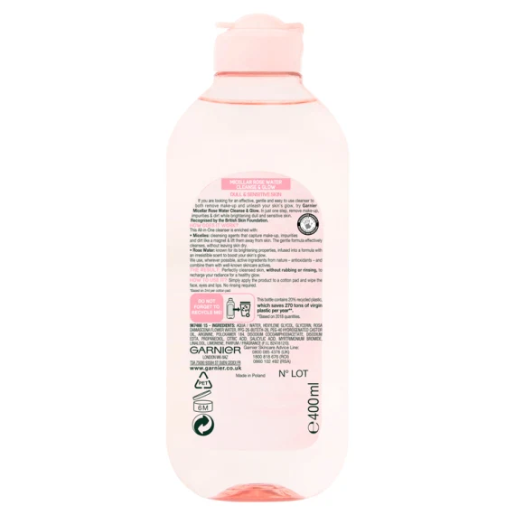 Garnier Micellar Rose Water Cleanse & Glow 400ml - Image 4