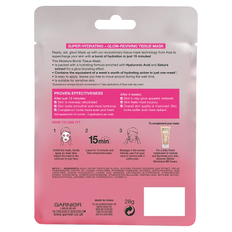 Garnier Moisture Bomb Sakura Hydrating Tissue Mask 28g - Image 2