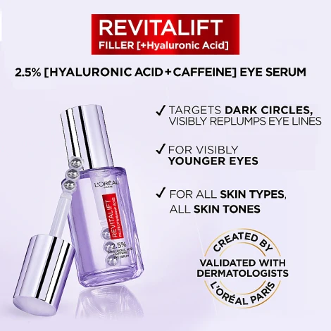 L'Oreal Paris 2.5% Hyaluronic Acid & Caffeine Eye Serum 20ml - Image 6