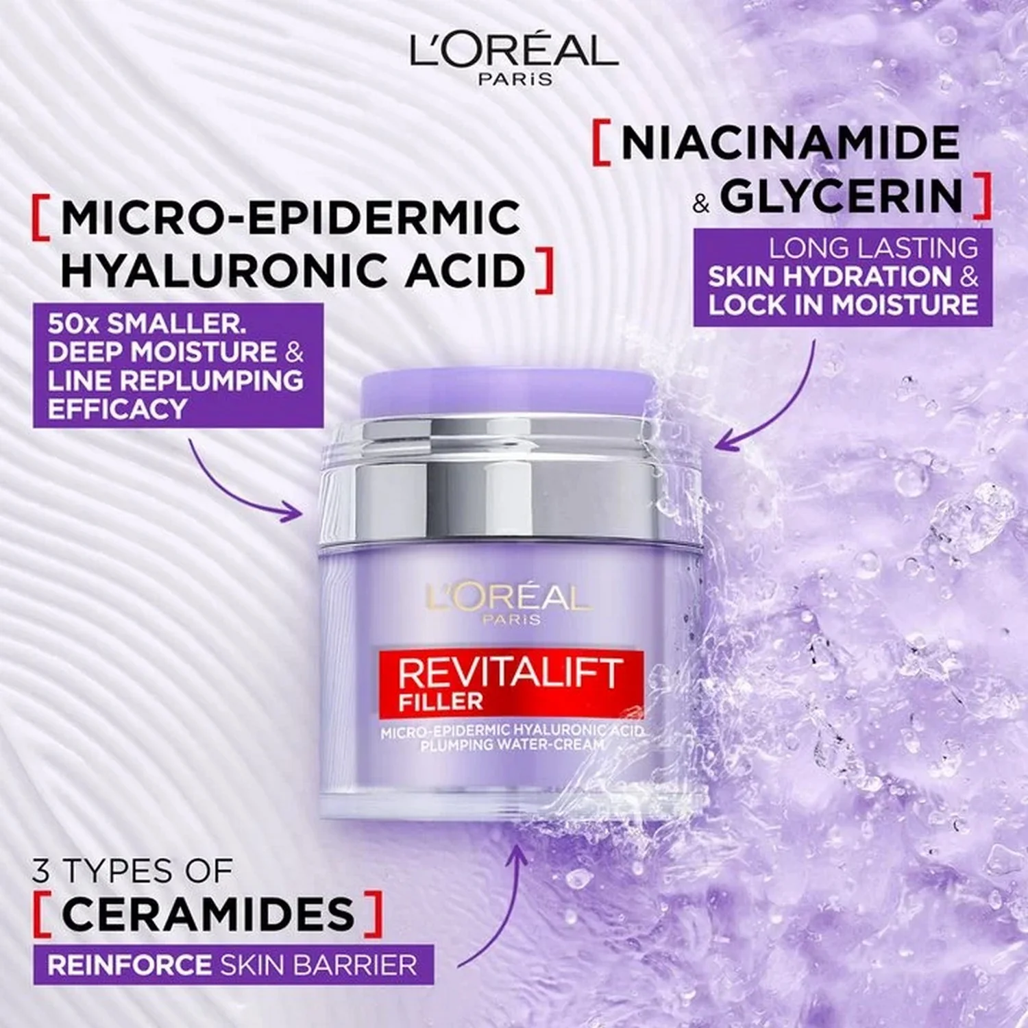 L'Oreal Revitalift Filler Plumping Water Cream 50ml - Image 2