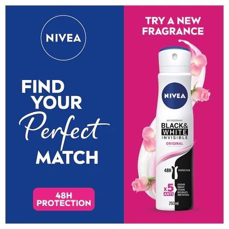 Nivea Black & White Original Anti-perspirant Deodorant Spray 250ml - Image 4