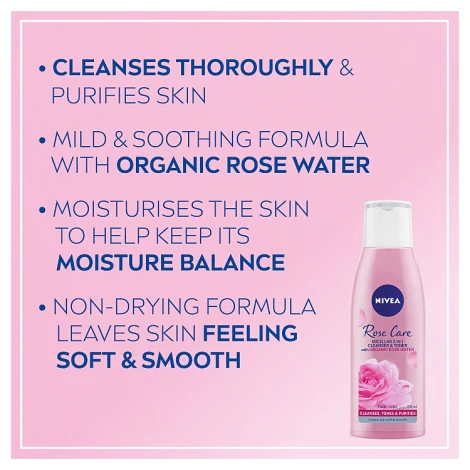 NIVEA Rose Care Micellar 2 in 1 Cleanser & Toner 200ml - Image 4