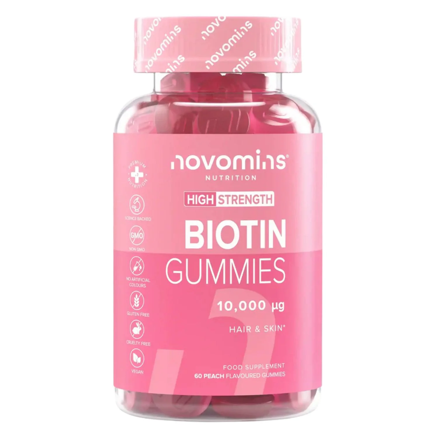 Novomins Biotin Gummies 60 Pack – Peach Flavour