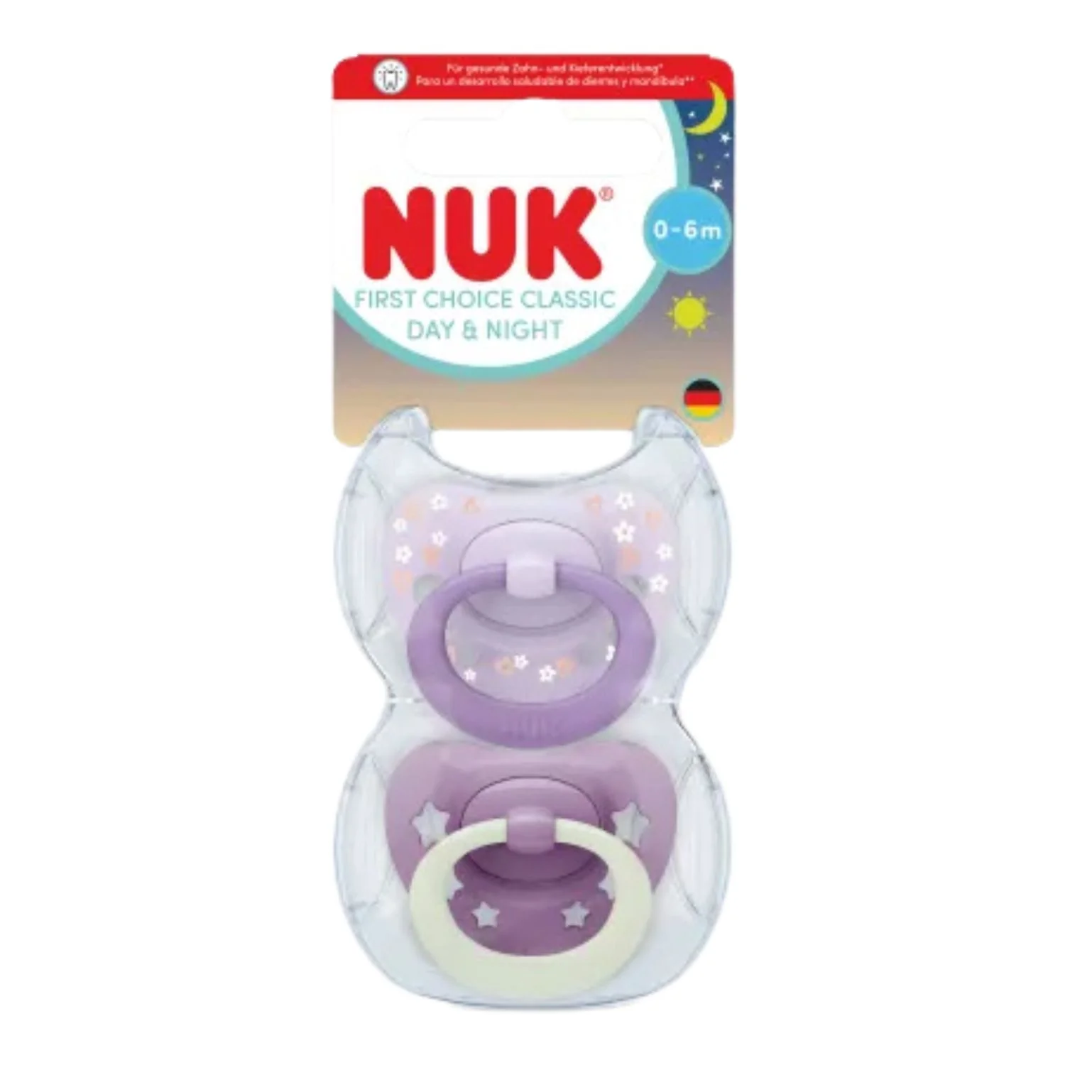 NUK First Choice Classic Day & Night Soothers - Girl, 0-6 Months (2 Pack)