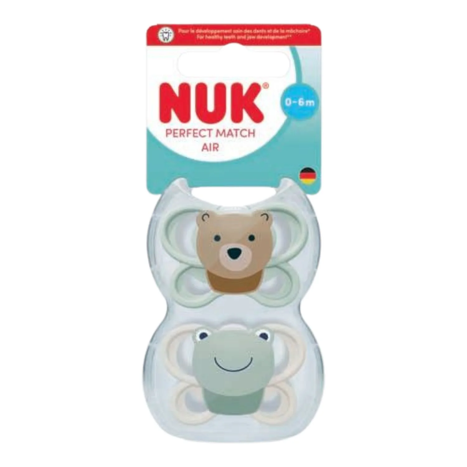 NUK Perfect Match Air Soothers 0–6 Months – Frog/Bear (2 Pack)