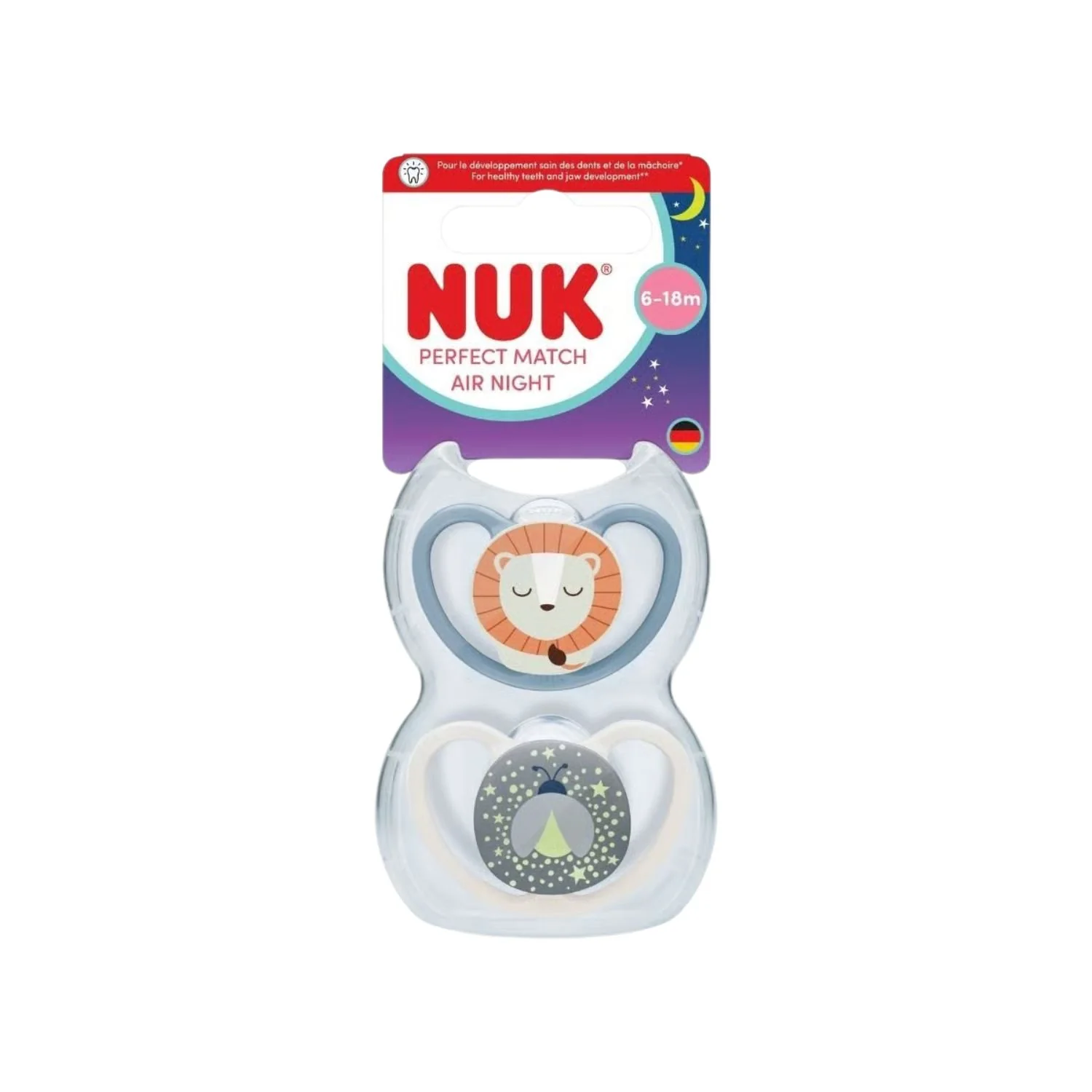 NUK Perfect Match Air Night Lion Soothers, 6–18 Months (2 Pack)