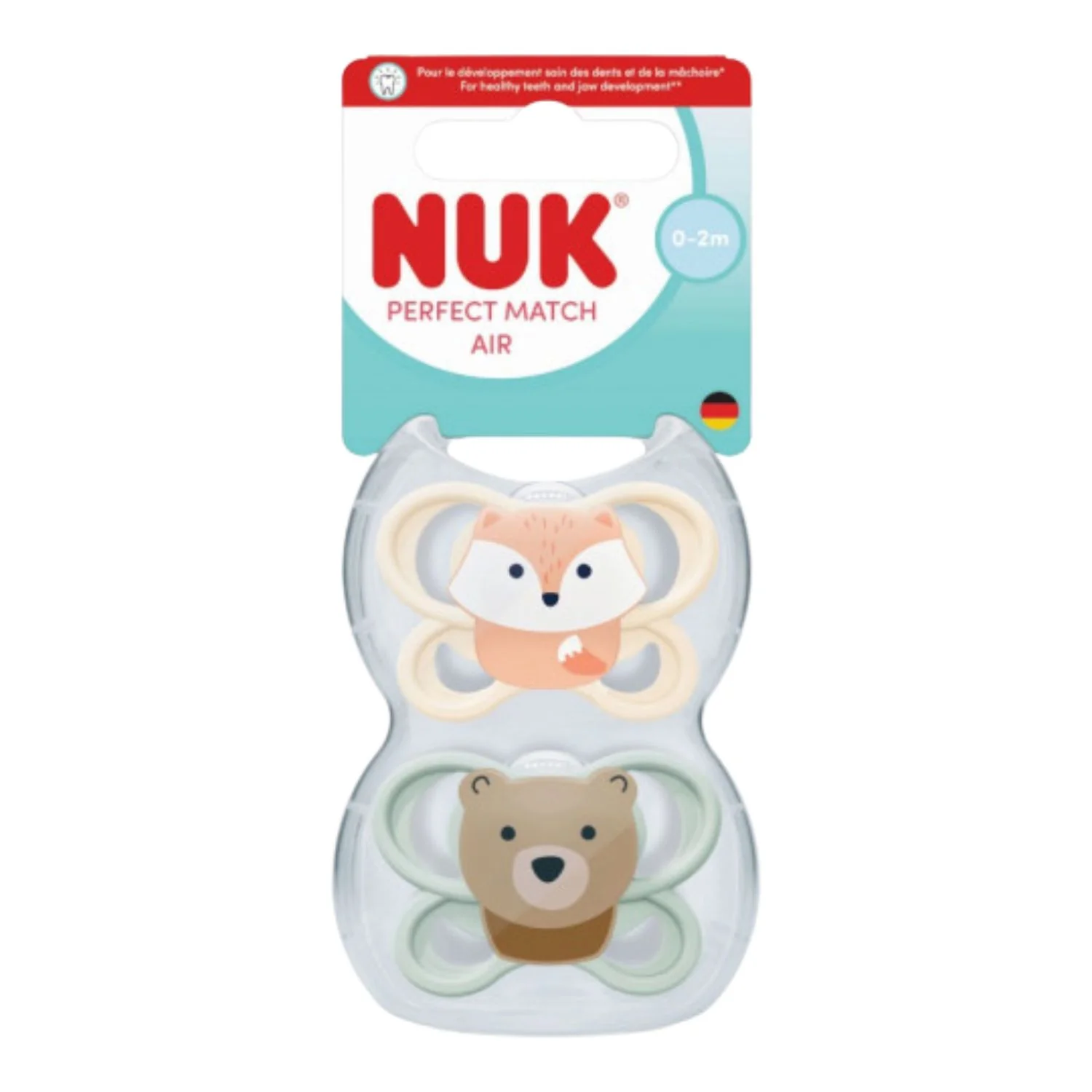 NUK Perfect Match Air Fox/Bear Soothers 0–2 Months (2 Pack)