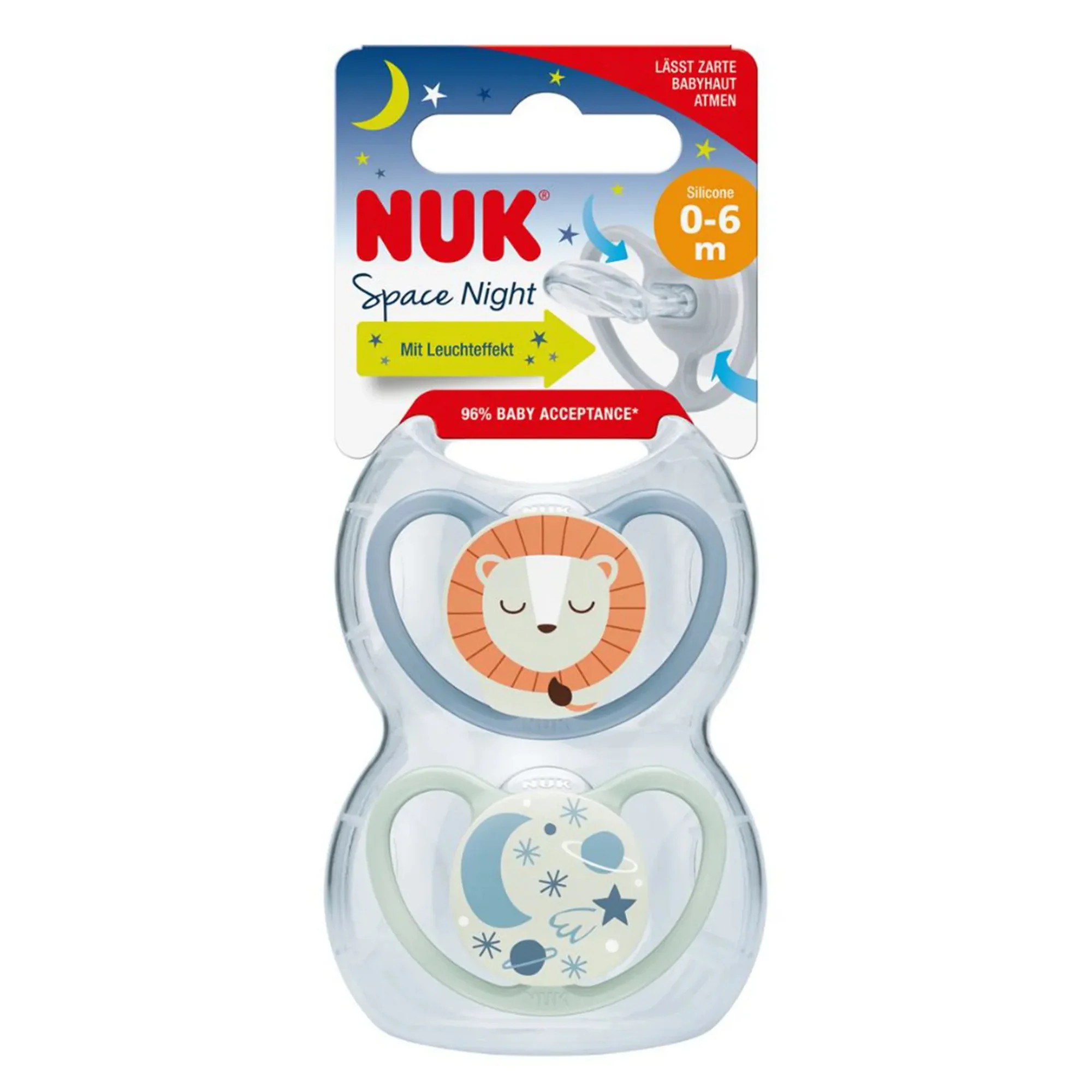 NUK Space Night Lion 0-6 Months Soother 2 Pack - Image 2