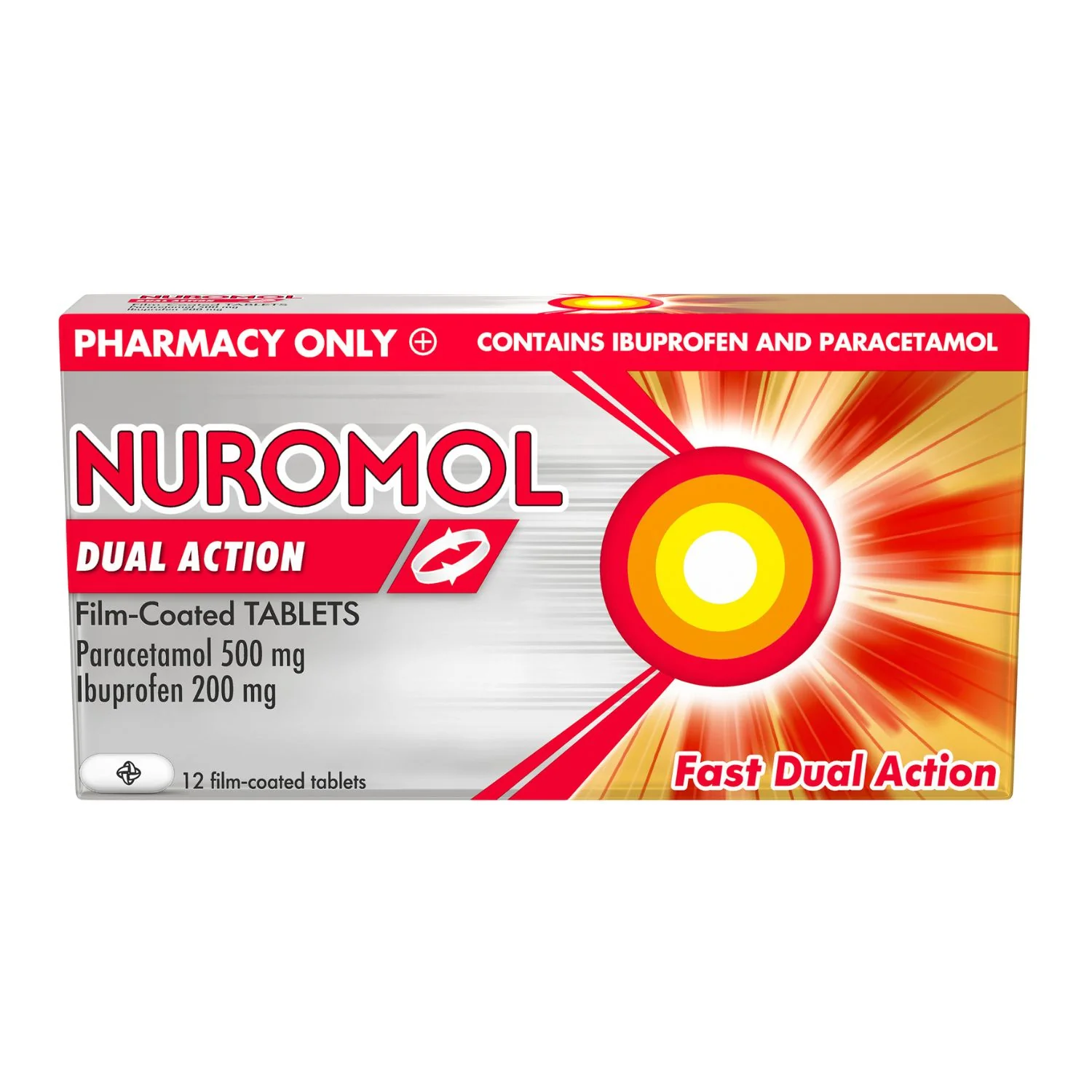 Nuromol Dual Action Pain Relief 200mg/500mg Tablets 12 pack