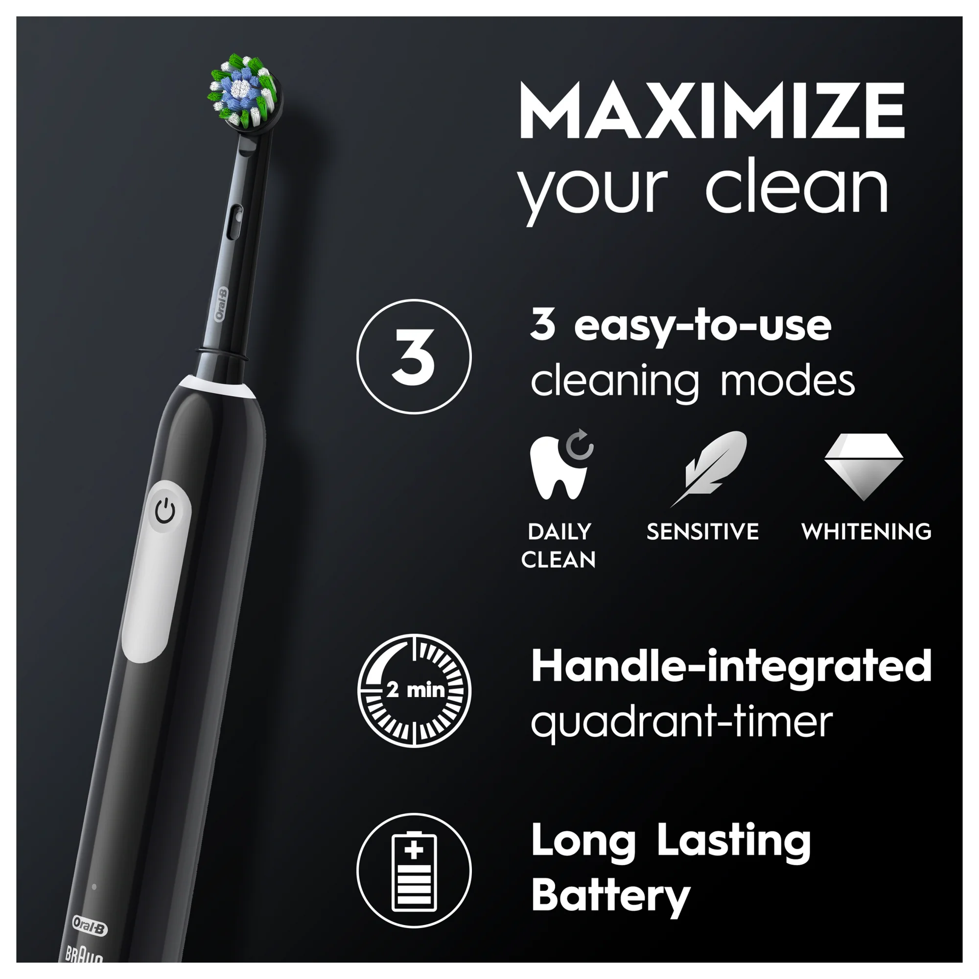 ORAL B PRO 1 CROSS ACTION BLACK TOOTHBRUSH - Image 5