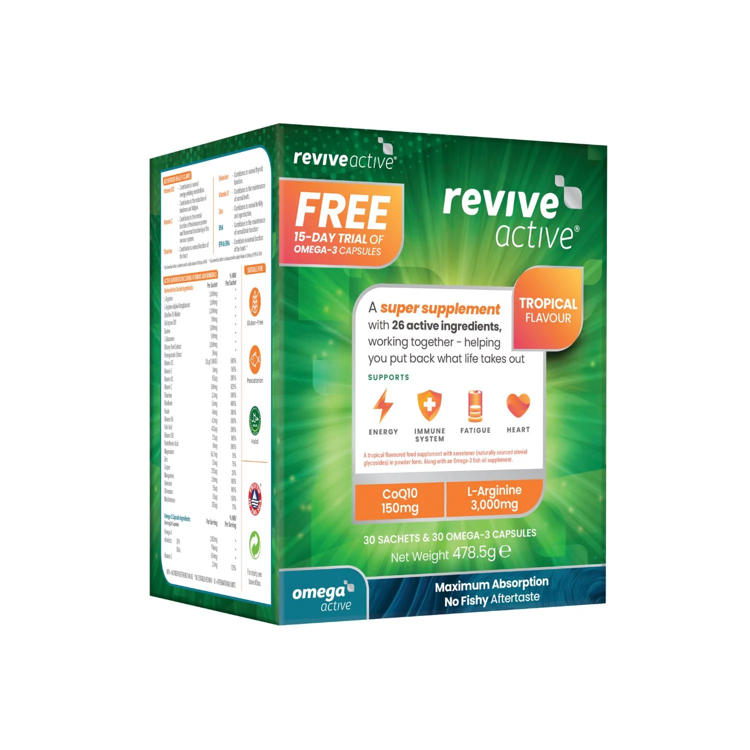 Revive Active Tropical – 30 Day Box & Free 15-Day Omega Active Capsules