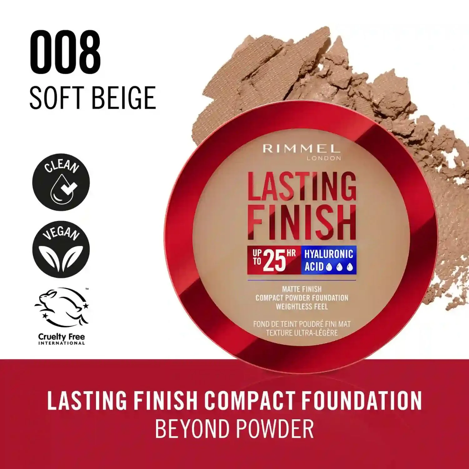 Rimmel Lasting Finish Compact Foundation 008 Soft Beige - Image 2