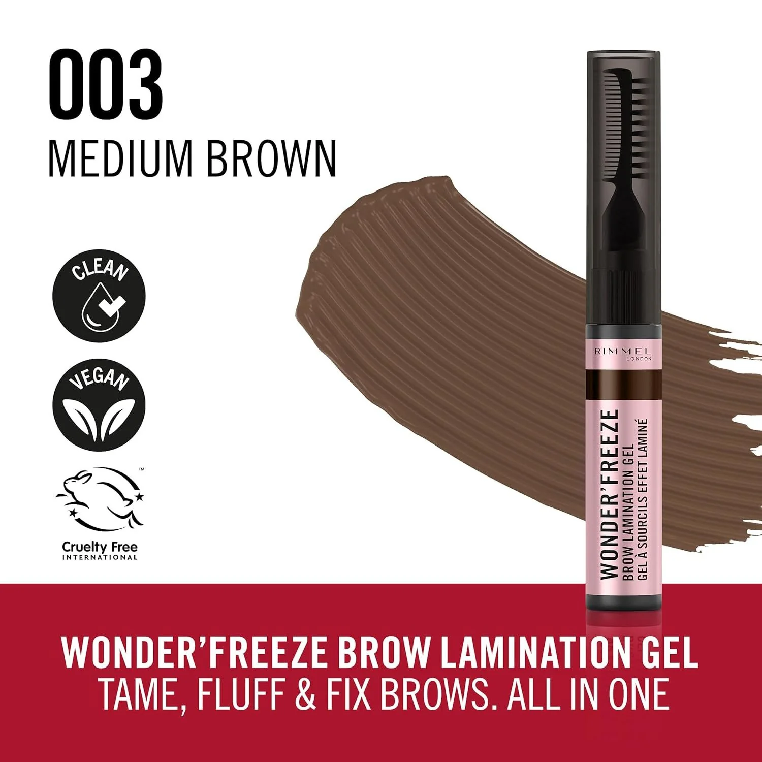 Rimmel Wonder Freeze Brow Lamination Gel 003 Medium Brown - Image 2