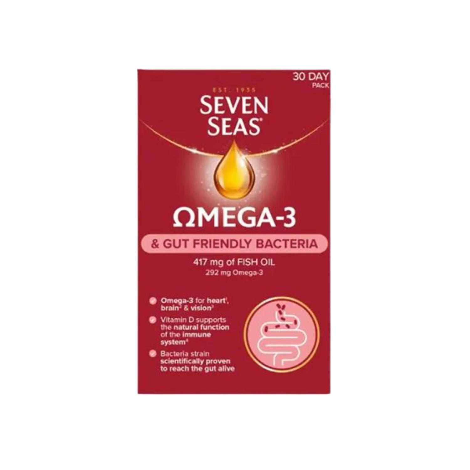 Seven Seas Omega-3 & Gut Friendly Bacteria 30 Day Pack