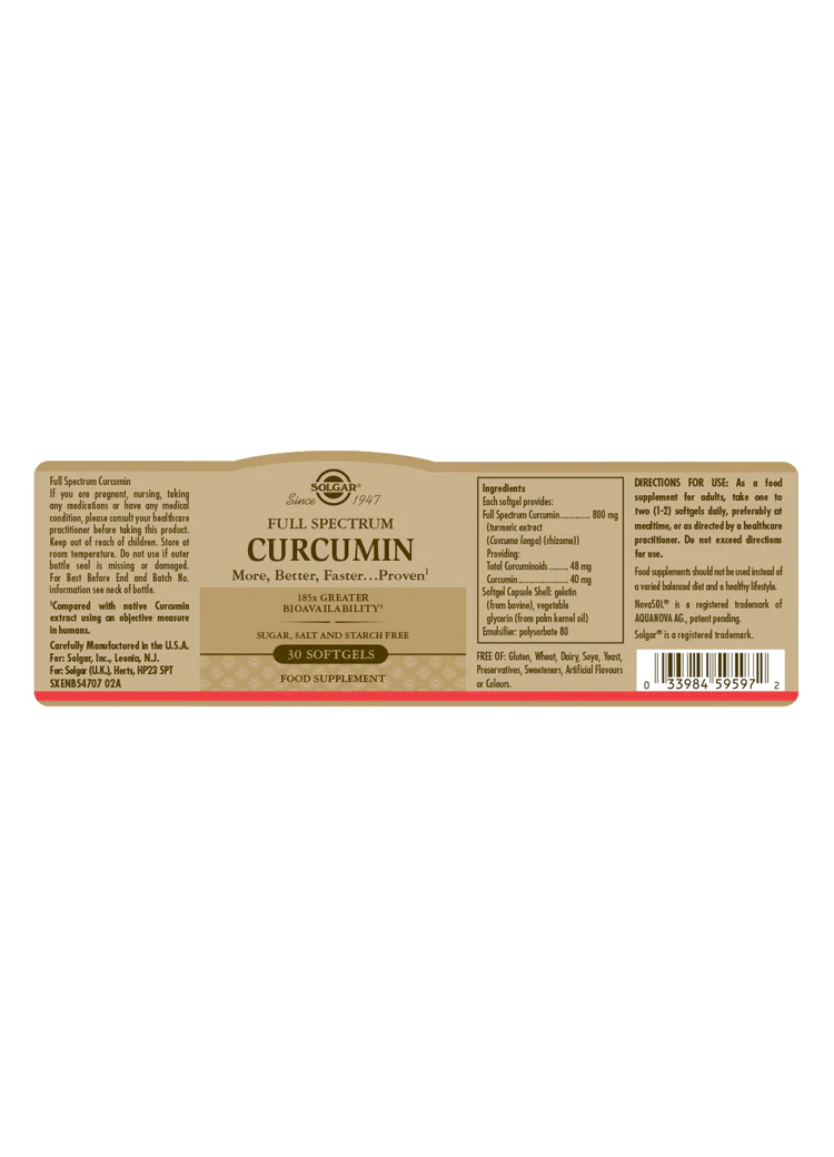 Solgar Full Spectrum Curcumin 185x Softgels Pack of 30 - Image 2