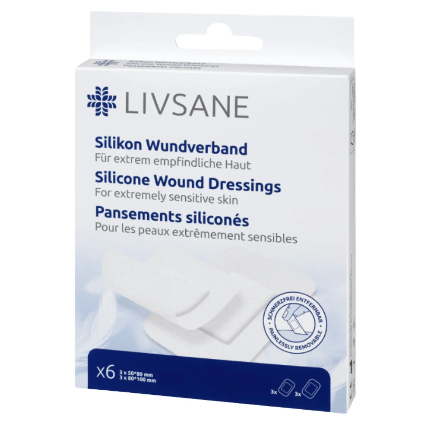 LIVSANE Silicone Wound Dressing Ultra-Sensitive 6 Pack