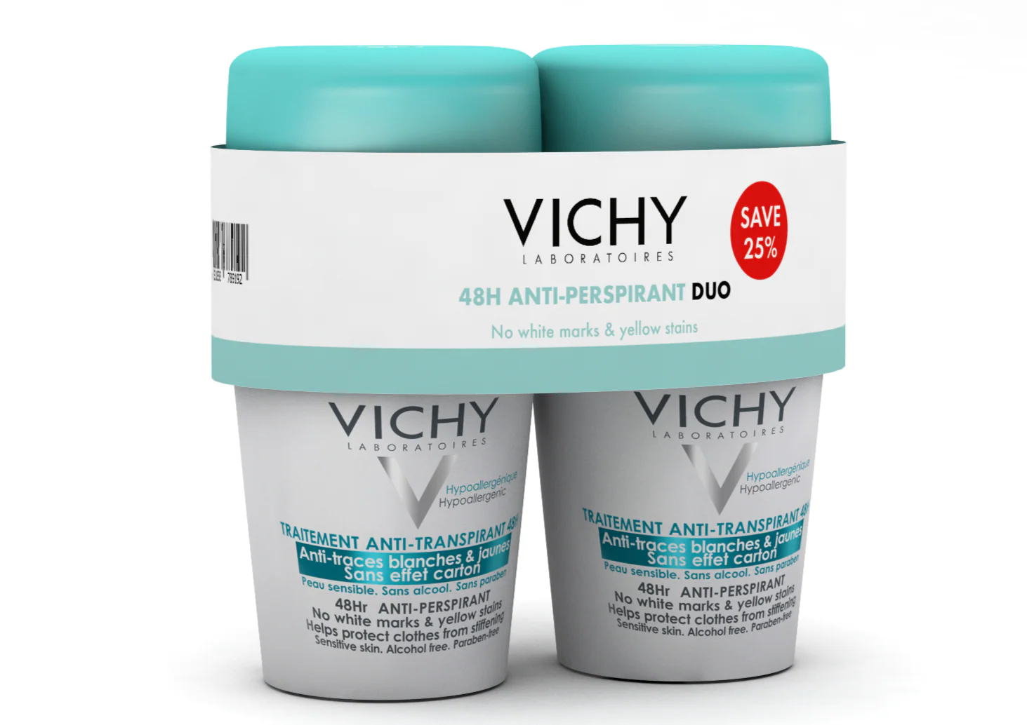 Vichy Deodorant No Marks Roll-On 50 ml - Twin Pack