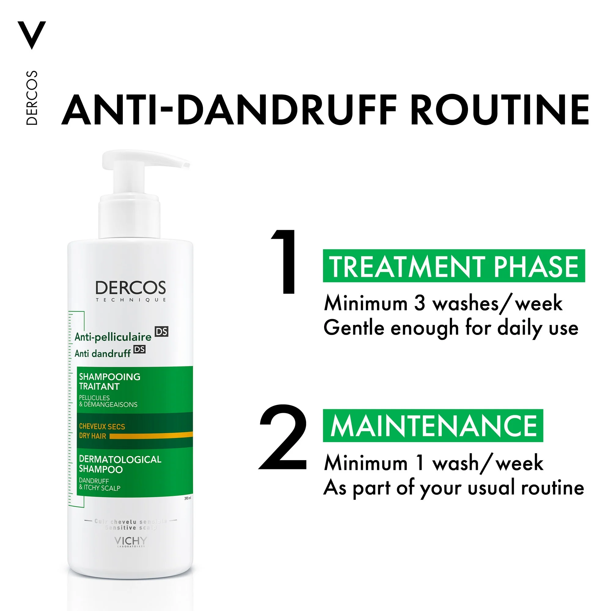 Vichy Dercos Anti Dandruff Shampoo for Dry Hair 390ml - Image 3