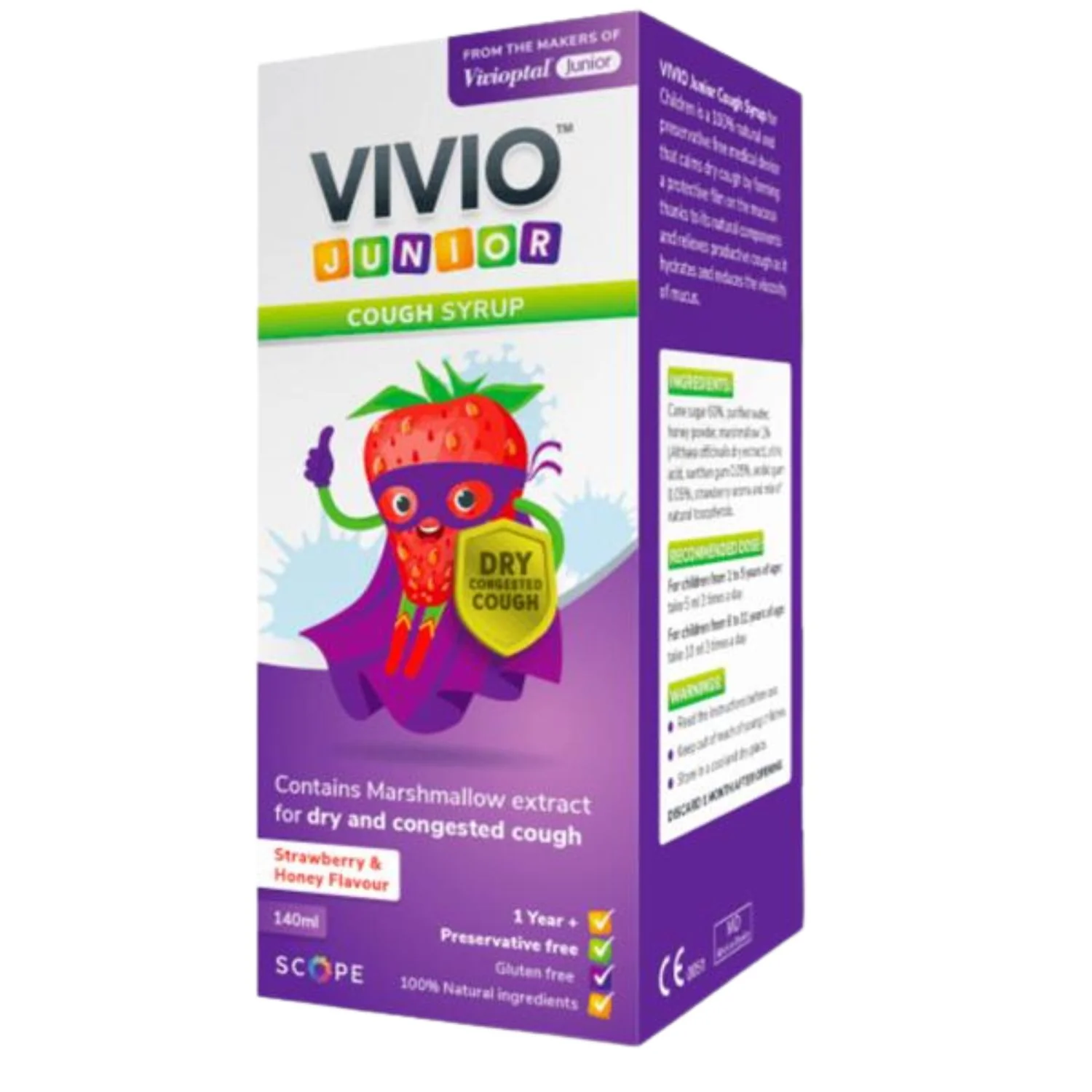 Vivio Junior Cough Syrup Strawberry & Honey 140ml